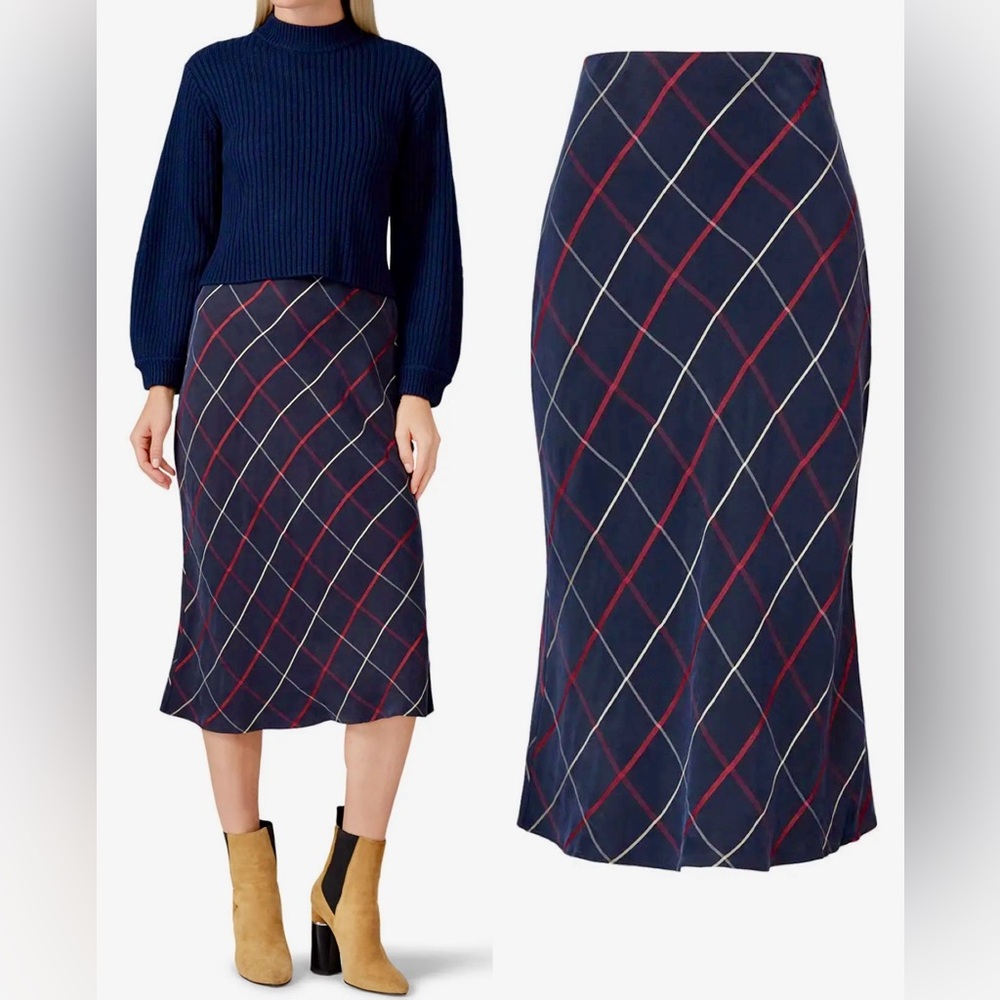Club Monaco NWT Plaid Bias Midi Skirt Size 2 or XS